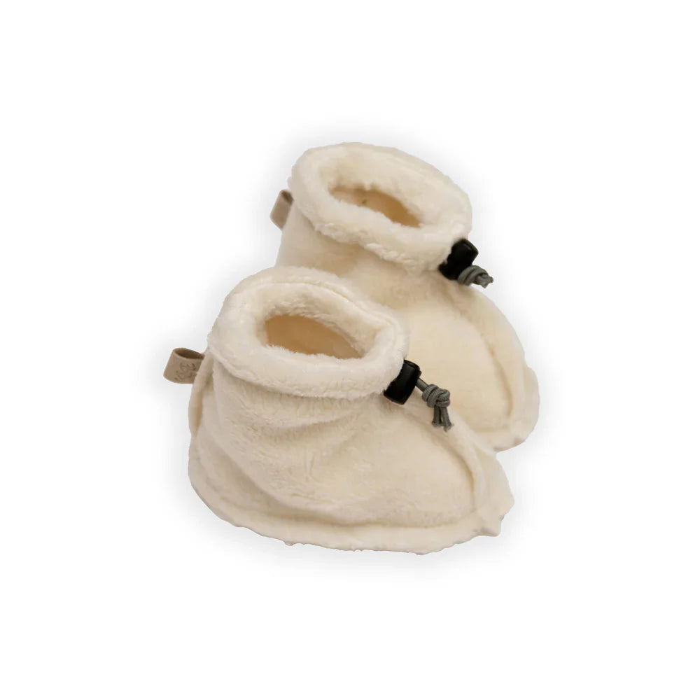 babbucce con cordino regolabile in tessuto teddy morbido per neonato made in Italy
