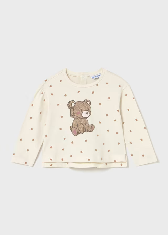Long sleeve baby girl shirt with bear print and button back closure Maglia M/L ORSO