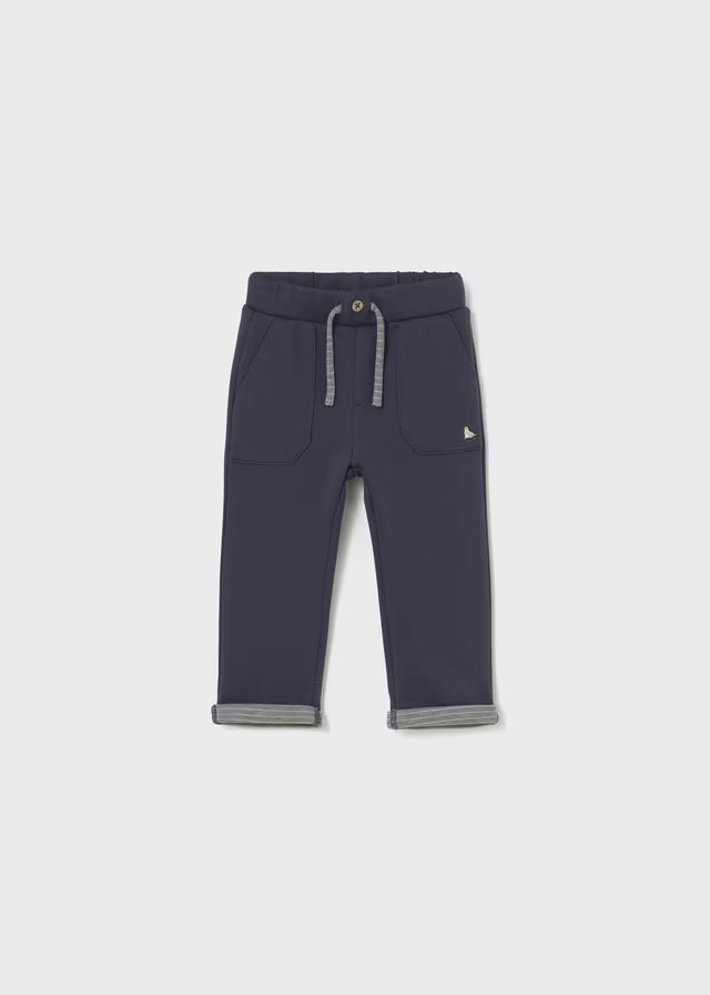 Pantalone punto Mayoral boy navy baby pants with adjustable elastic waist and decorative button and drawstring