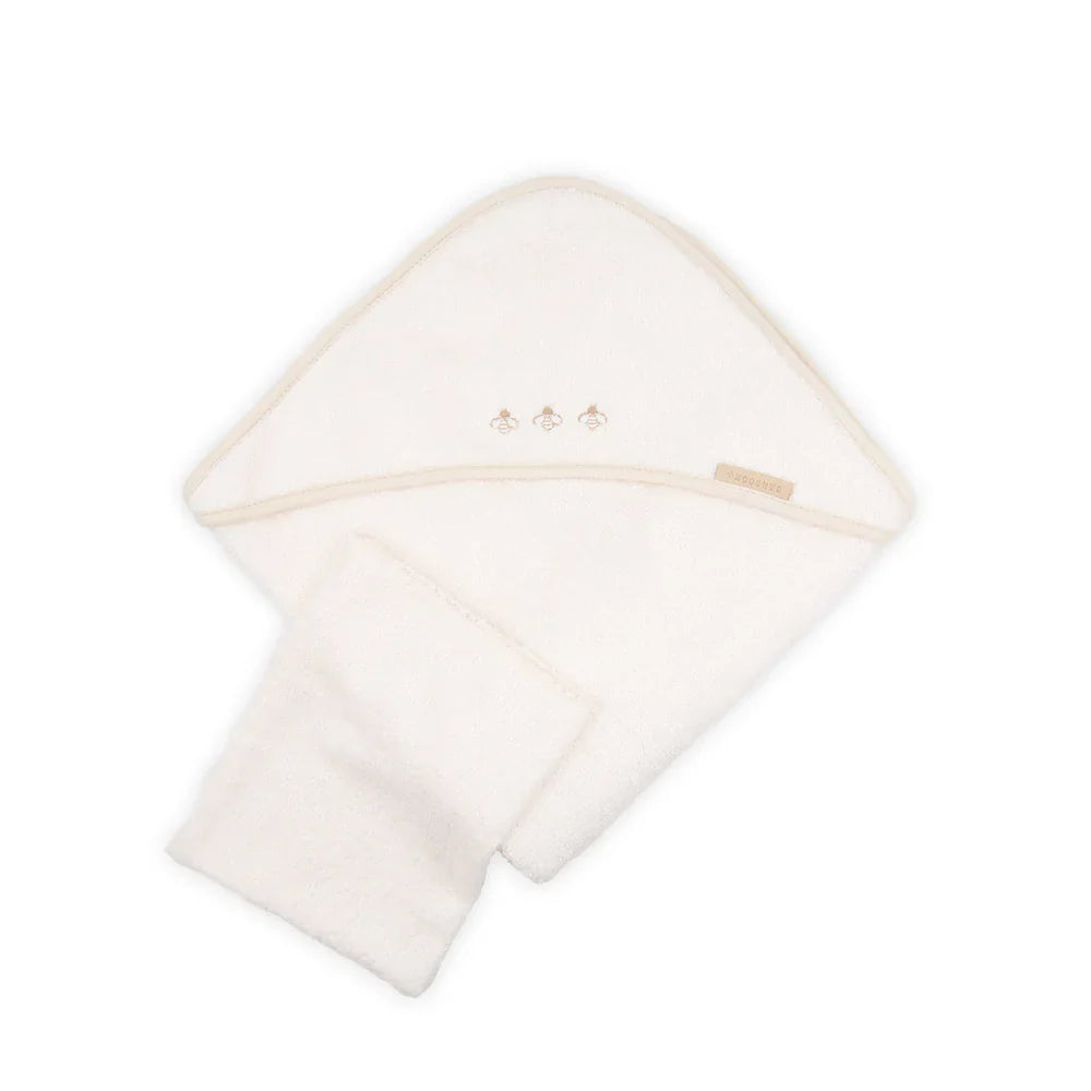 BAGNO DUO BEE'S soft off-white bamboo and cotton towel with three bee embroidery for babies