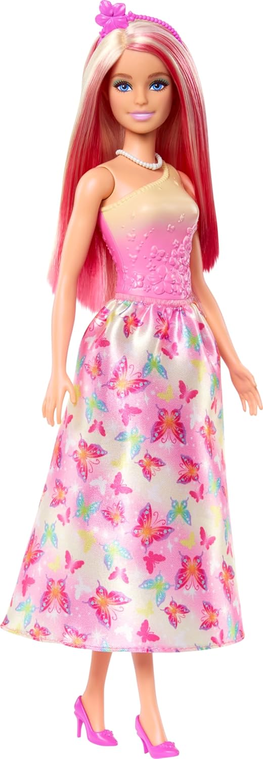GIOCO BARBIE PRINCESS doll with pink hair and butterfly print dress toy for girls 3+