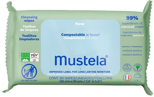 SALVIETTE DETERGENTI PROFUMATE 60PZ COMPOSTABILE MUSTELA