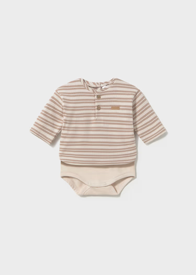 MAGLIETTA M/L A BODY a righe beige e bianche, maniche lunghe, tessuto cotone elastan morbido e comodo per bambino