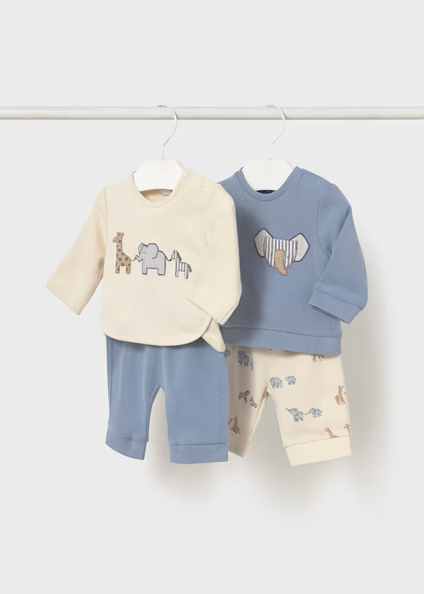 Set neonato Completo Animali Mayoral bambino felpa e pantaloni morbidi con applicazioni e ricami animali