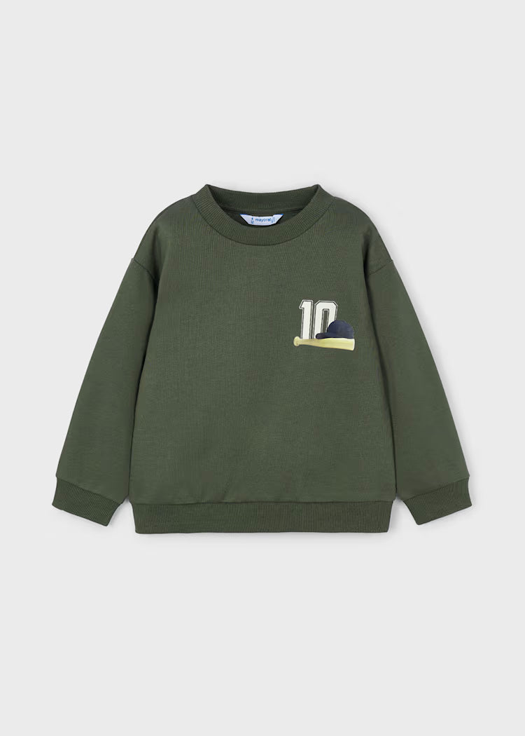 Felpa Numero Mayoral Boy green long sleeve sweatshirt with elastic cuffs and number 12 design