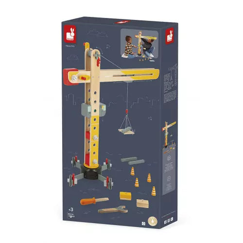 gioco in legno gru grande da cantiere con accessori e utensili per bambini sopra i 3 anni