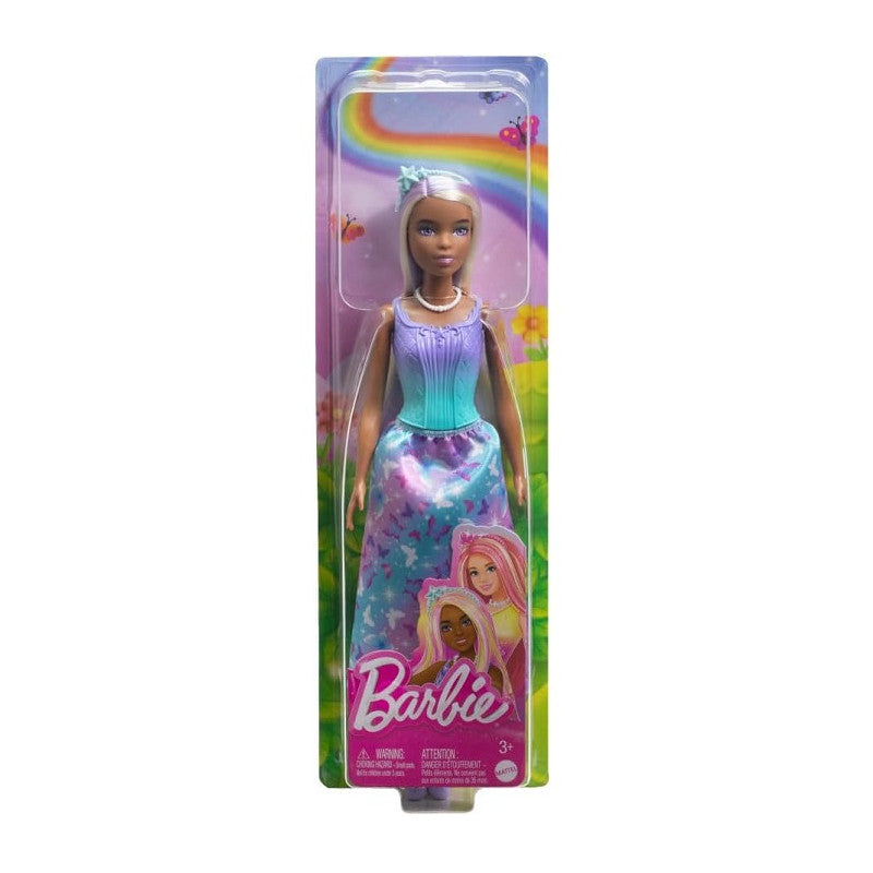 GIOCO BARBIE PRINCIPESSE bambola Fairytale con abito lilla viola blu e corona in confezione