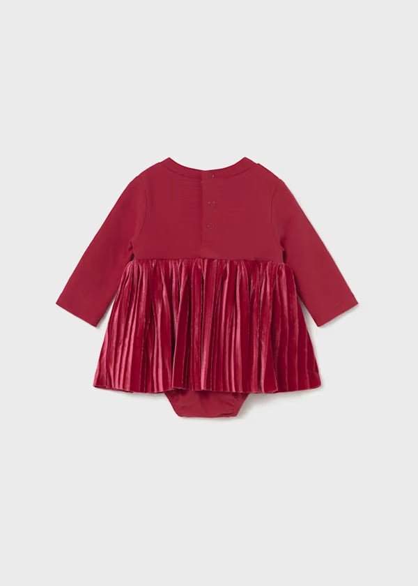 Vestito plissettato Mayoral bimba manica lunga con dolcevita e fiocco rosso elegante