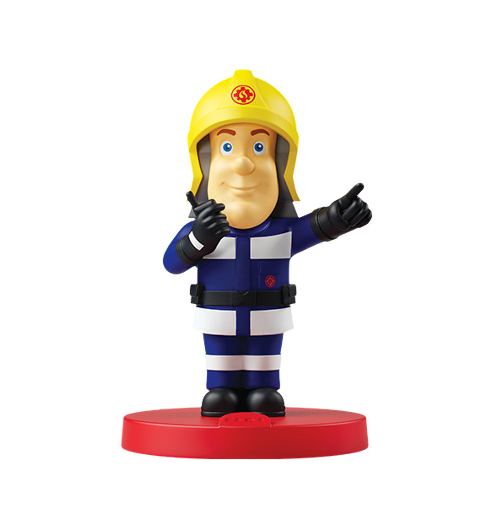 FABA SAM IL POMPIERE action figure with yellow helmet and blue uniform on red base