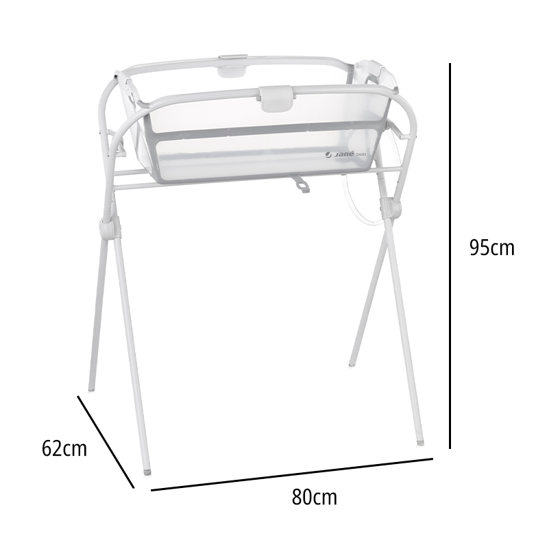 Supporto vaschetta pieghevole Oasis grigio per bagnetto semplice e comodo con sistema di drenaggio integrato