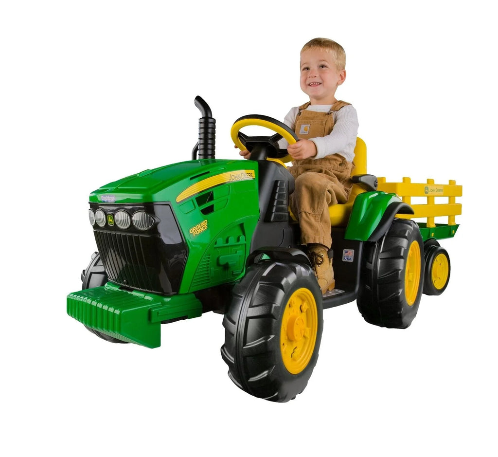 GIOCO TRATTORE GROUND FORCE JOHN DEERE CON RIMORCHIO 12V PEG