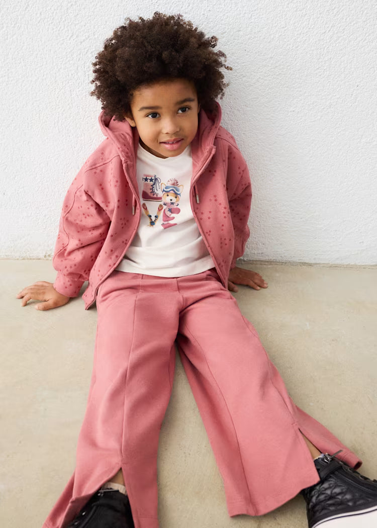 TUTA 3PZ STELLINE felpa e pantaloni rosa in cotone con stampa a stelle, dettagli morbidi e confortevoli per bambina