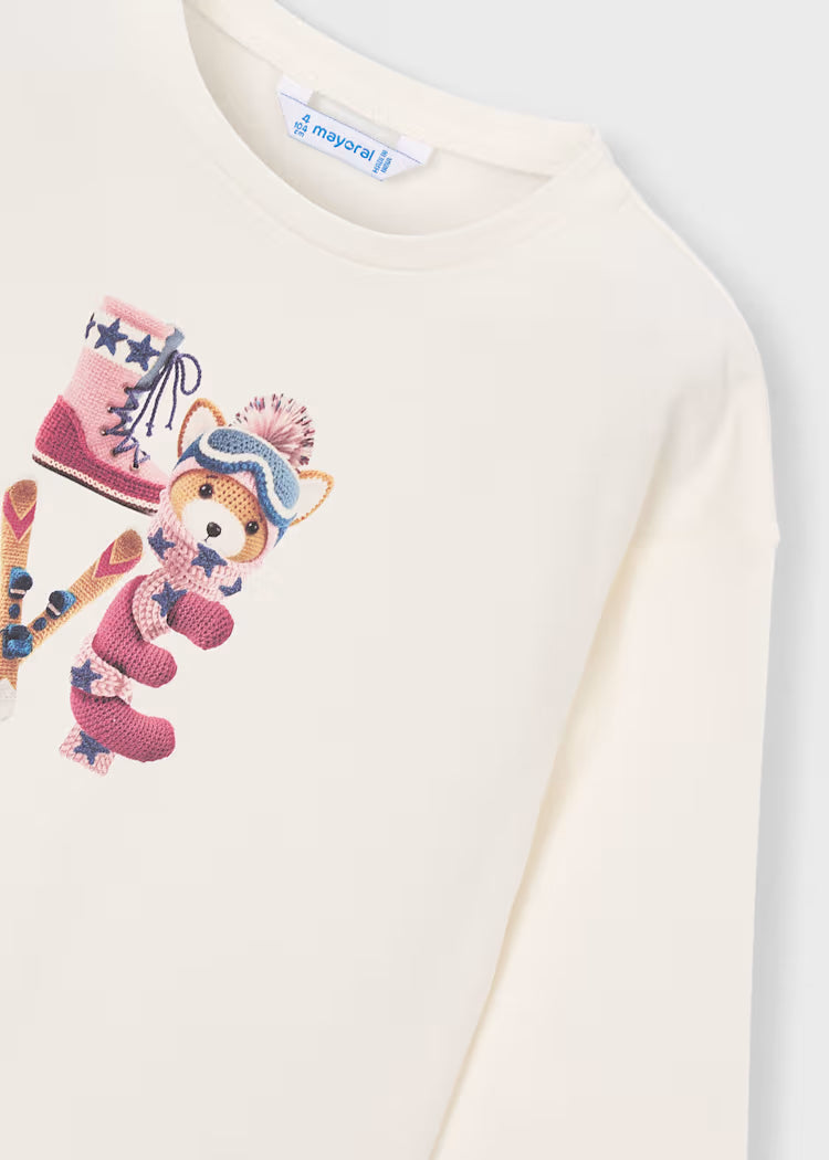 Felpa bianca in cotone con stampa animata e dettagli colorati, morbida e comoda per bimba TUTA 3PZ STELLINE.