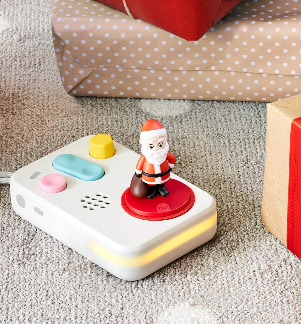 Festive children's music player with Santa figure, promoting Christmas spirit and English holiday songs.