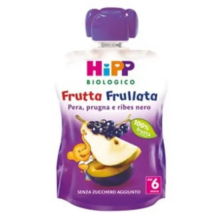 HiPP Frutta Frullata pear plum blackcurrant organic fruit puree pouch for babies without added sugar