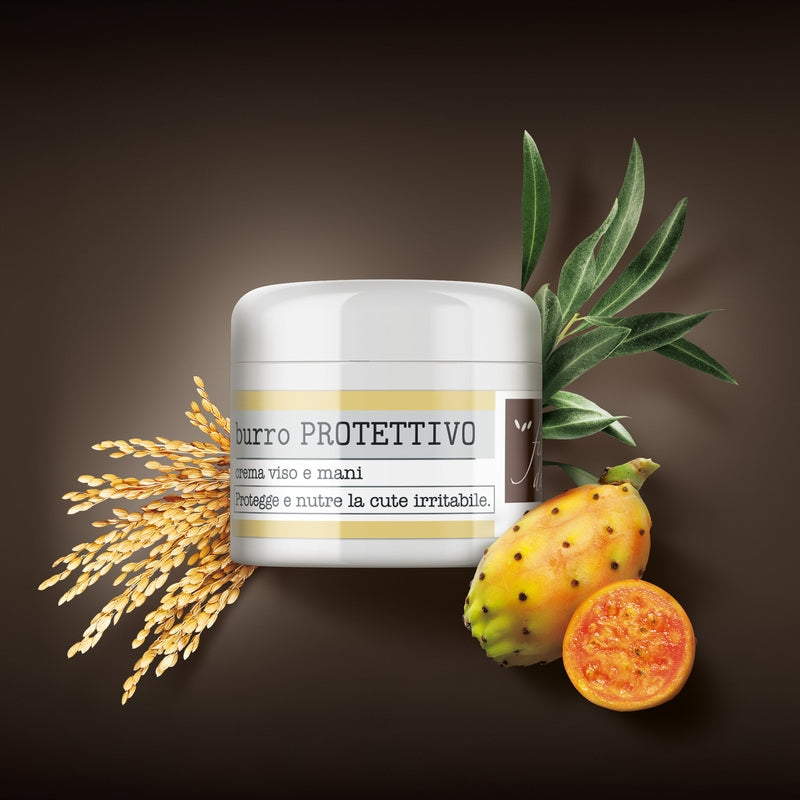 burro protettivo cream for face and hands with prickly pear and rice flakes, soothing and moisturizing irritated skin