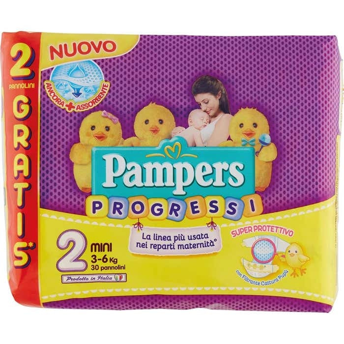Pampers Progressi Newbaby Mini diapers pack for 3-6 kg babies with liquid stool absorbent filter and wetness indicator