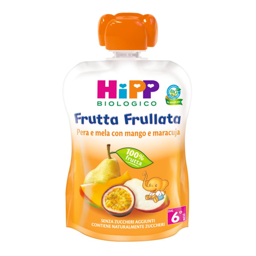 HiPP Frutta Frullata mango maracuja organic fruit puree pouch, 100% fruit, no added sugars, baby snack