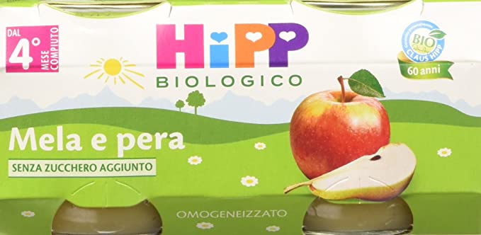 OMO MELA/PERA BIO organic apple and pear baby food 2x80g gluten-free no added sugar or preservatives