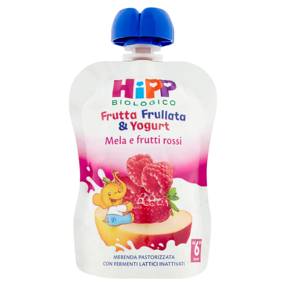HiPP Biologico Frutta Frullata & Yogurt mela e frutti rossi purea 100% frutta biologica senza zuccheri aggiunti