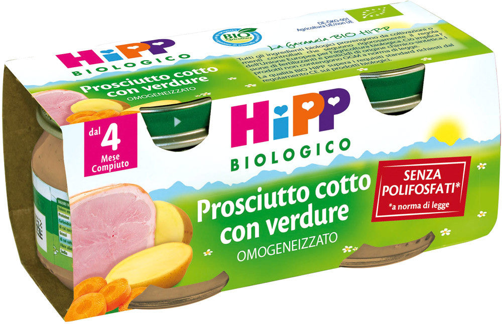 OMO PROSCIUTTO BIO HiPP organic cooked ham with vegetables baby food 2x80g gluten-free jars