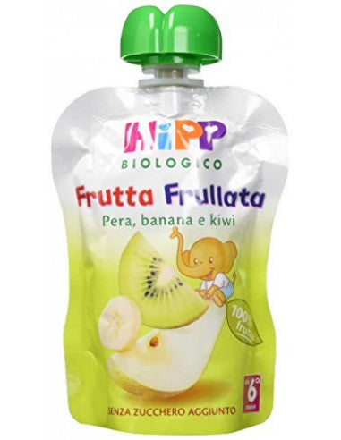 HiPP Frutta Frullata purea biologica pera banana kiwi senza zucchero aggiunto in confezione spremibile per bambini