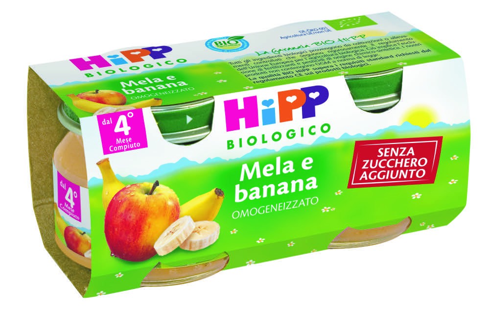 HiPP Biologico OMO MELA/BANANA BIO organic apple and banana baby food 2x80g jars, gluten-free, no added sugar or preservatives