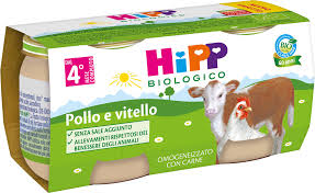 OMO POLLO VITELLO HiPP biologico confezione 2x80g pappa svezzamento senza glutine senza sale aggiunto