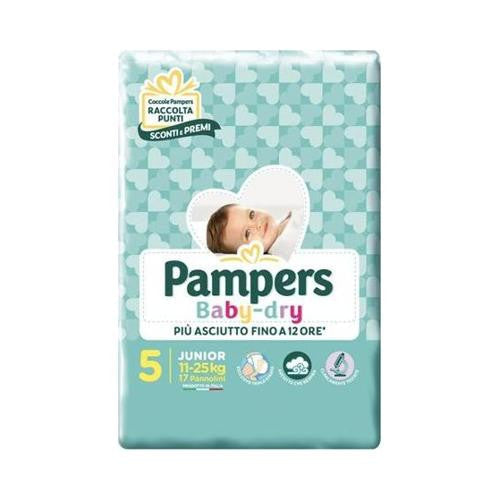 Pampers Dry Junior size 5 diapers for 11-25 kg babies with breathable, super absorbent material keeping skin dry up to 12 hours