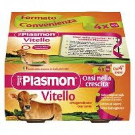Pack of 4 OMO VITELLO 4X80 GR Plasmon baby food with veal and cooked ham, no added salt, steam-cooked, made in Italy
