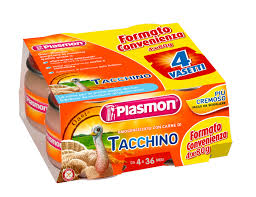 OMO TACCHINO Plasmon baby food with turkey meat, 4x80g, Italian steamed puree, no added salt.